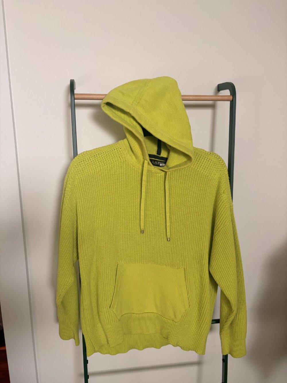 Lauren Ralph Lauren Chartreuse Cable Knit Hoodie Sweater M